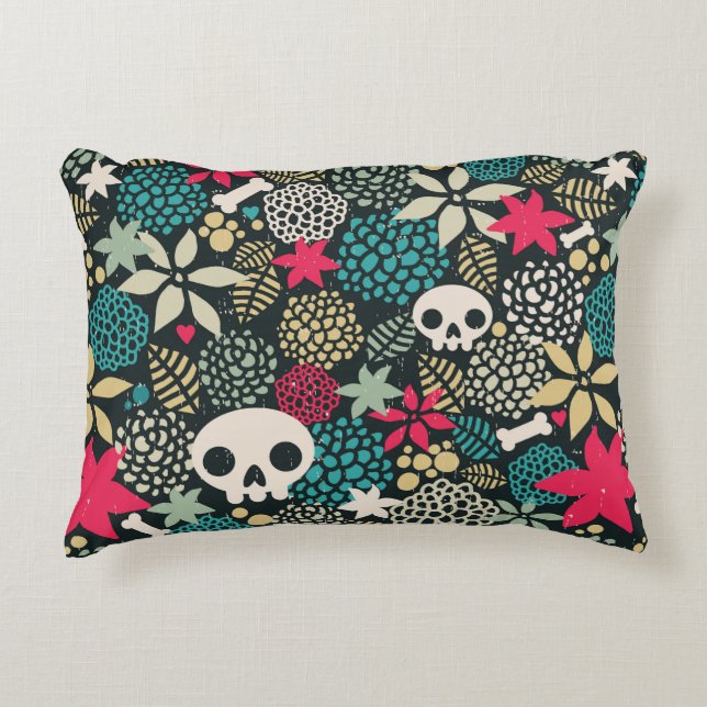 Skull in flowers decorative cushion (Front)