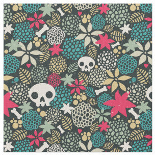 Skull in flowers fabric