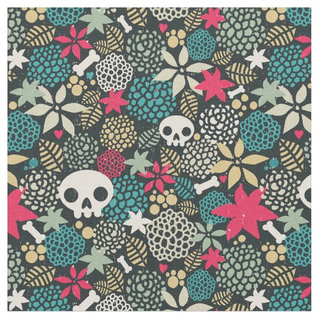 Skull in flowers fabric (Close Up)