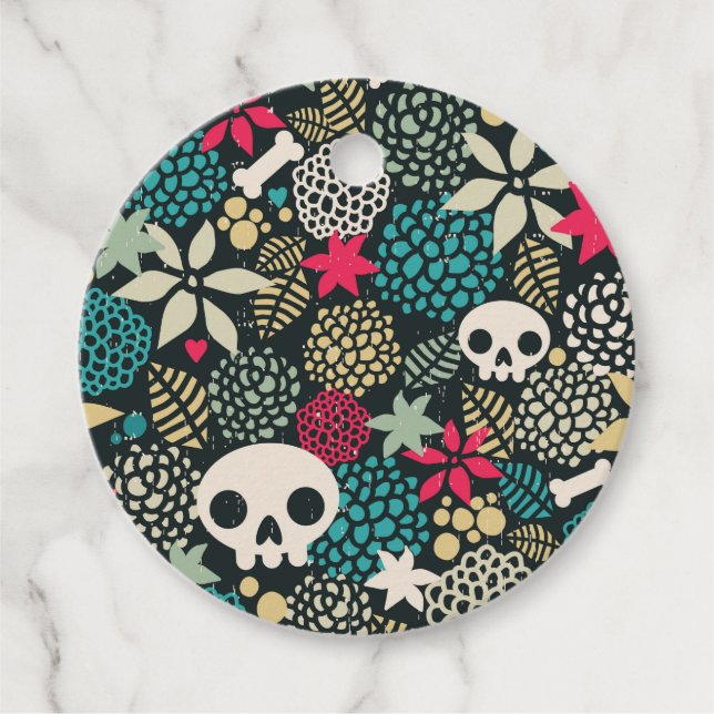 Skull in flowers favour tags (Front)