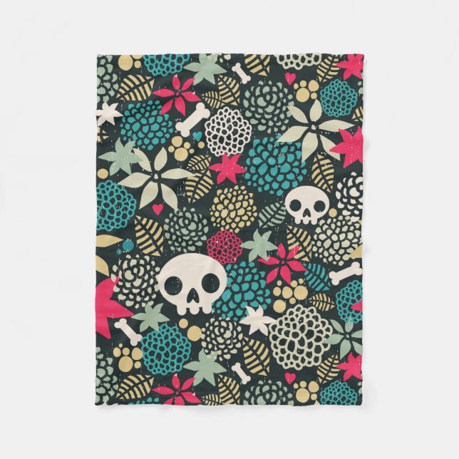 Skull in flowers fleece blanket (Front)