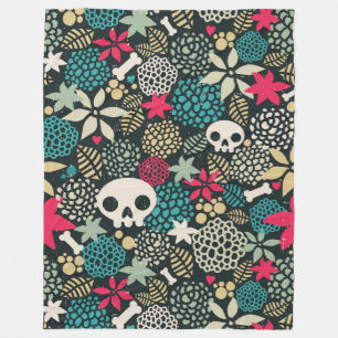 Skull in flowers fleece blanket