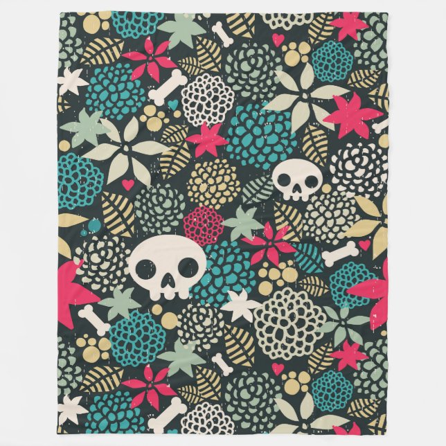 Skull in flowers fleece blanket (Front)