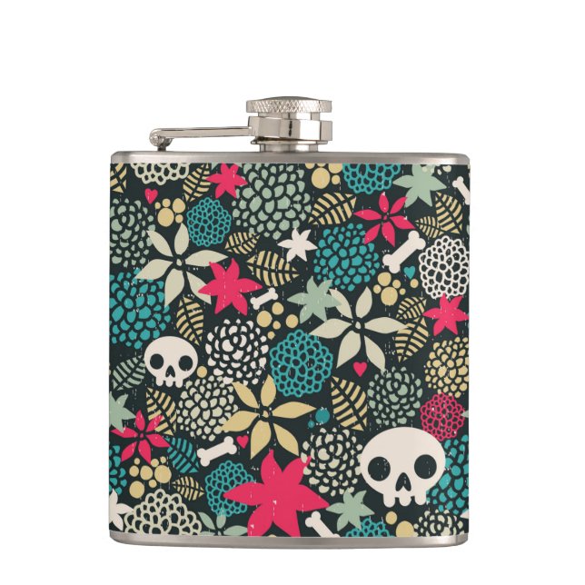 Skull in flowers hip flask (Front)