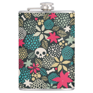 Skull in flowers hip flask