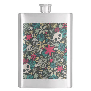 Skull in flowers hip flask