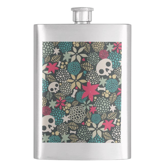 Skull in flowers hip flask (Front)