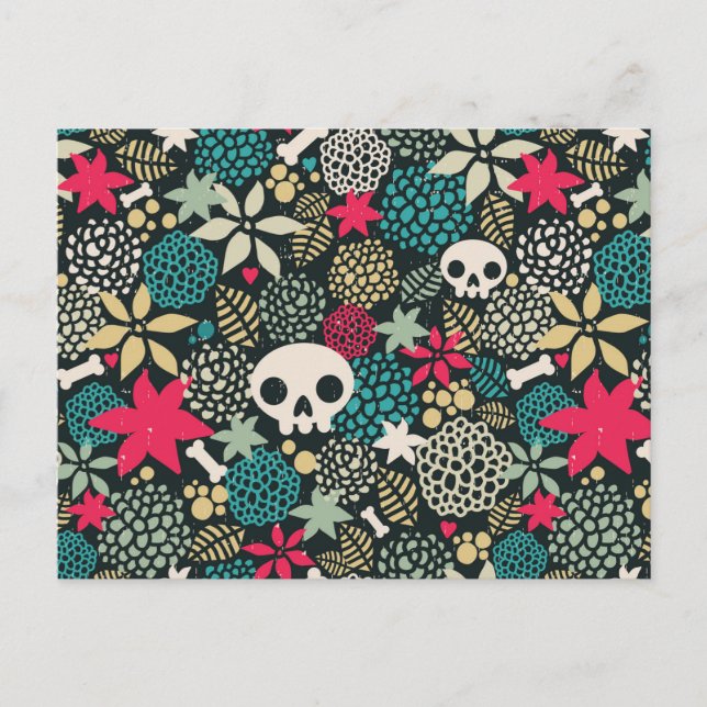 Skull in flowers invitation postcard (Front)
