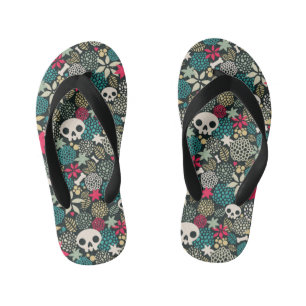 Skull in flowers kid's jandals