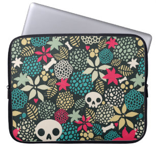 Skull in flowers laptop sleeve