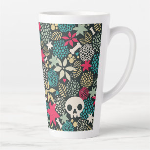 Skull in flowers latte mug