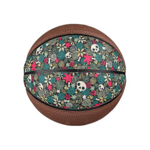 Skull in flowers mini basketball