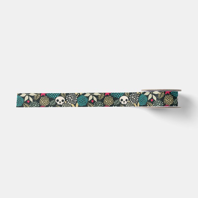 Skull in flowers satin ribbon (Front)