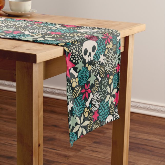 Skull in flowers short table runner (In Situ)