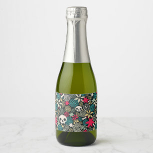 Skull in flowers sparkling wine label