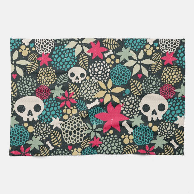 Skull in flowers tea towel (Horizontal)