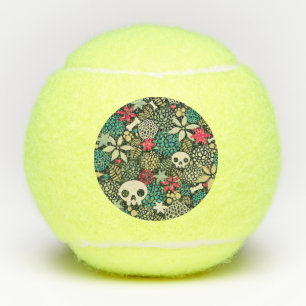 Skull in flowers tennis balls