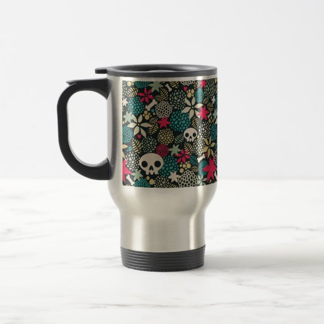 Skull in flowers travel mug (Left)