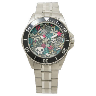 Skull in flowers watch