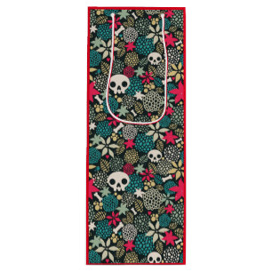 Skull in flowers wine gift bag