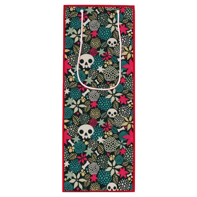 Skull in flowers wine gift bag (Front)