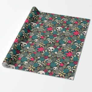Skull in flowers wrapping paper
