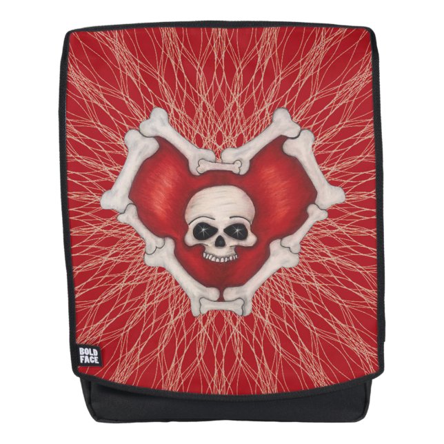 Skull in Gothic Red Heart of Bones Spidery Lines Backpack (Front)