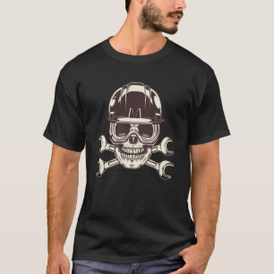 Skull in hard hat and glasses with spanner wrench T-Shirt