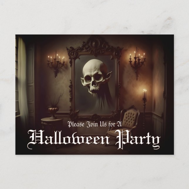 Skull in Haunted Painting Halloween Invitation (Front)