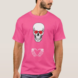 Skull In Love Heart In Eyes Skeleton Hand Heart Si T-Shirt