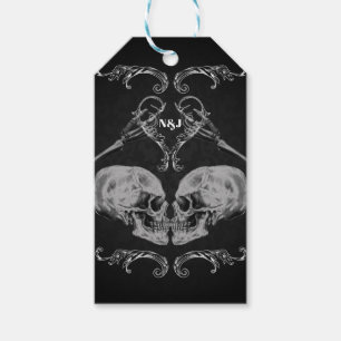 "Skull in Love" Vintage Skeletons Black Wedding Gift Tags