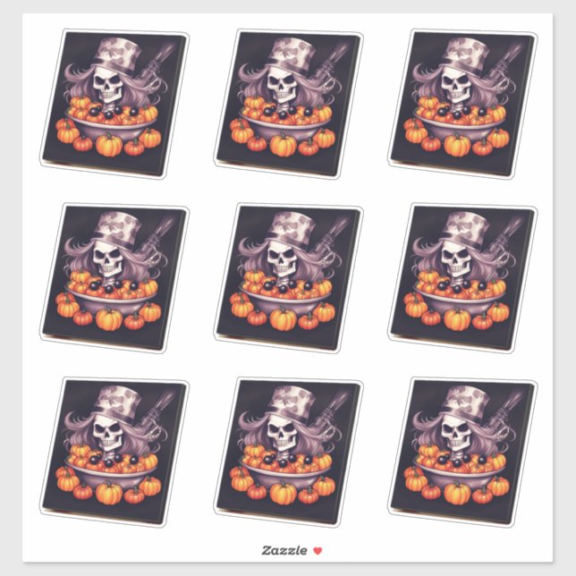Skull in pumpkin bowl long grey hair (Sheet)