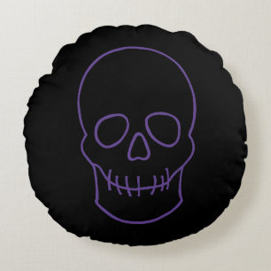 Skull in Purple and Black Round Cushion