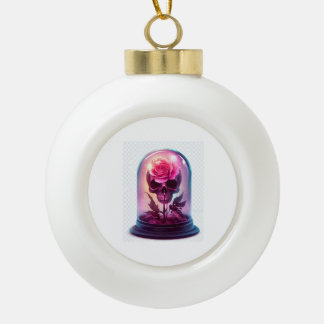 Skull in Rose Glass Ceramic Ball Christmas Ornament
