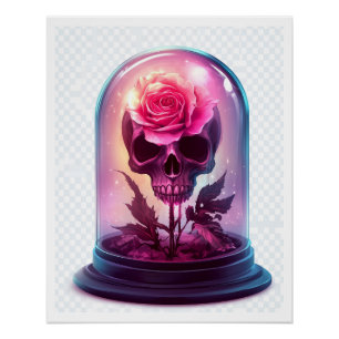 Skull in Rose Glass Poster