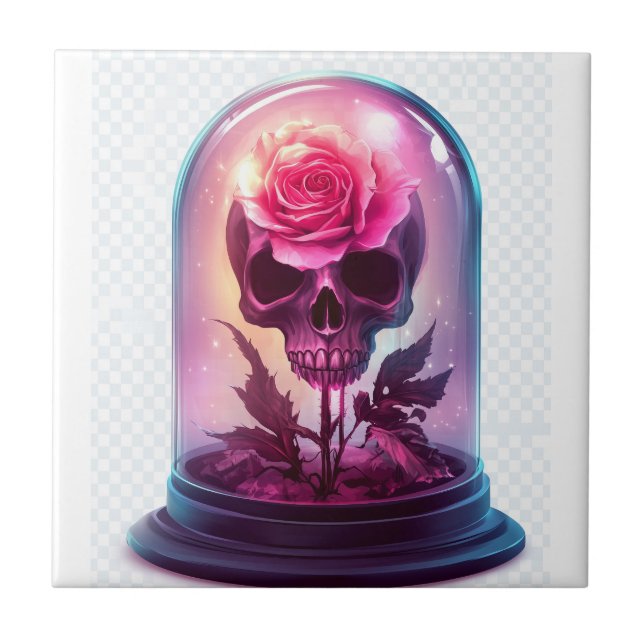 Skull in Rose Glass Tile (Front)