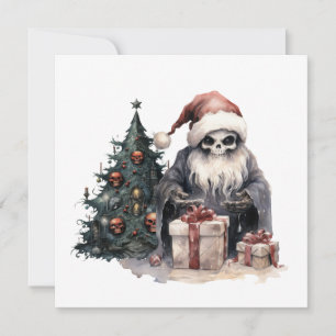Skull in Santa hat with gothic Christmas tree Invitation