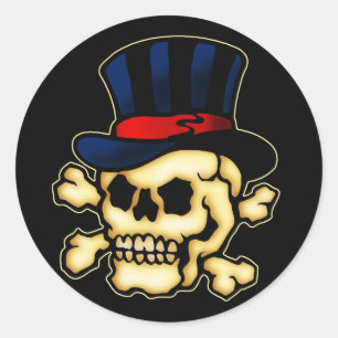 Skull in Top Hat Classic Round Sticker