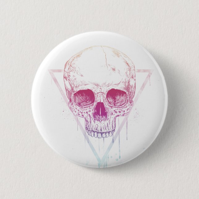 Skull in triangle 6 cm round badge (Front)
