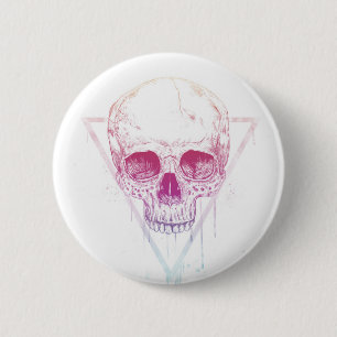 Skull in triangle 6 cm round badge