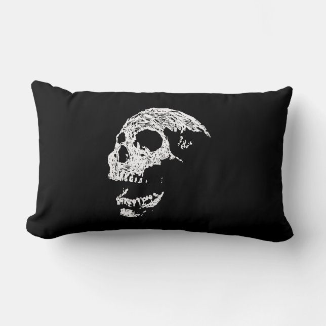 Skull in White on Black. Lumbar Cushion (Front)