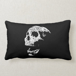 Skull in White on Black. Lumbar Cushion