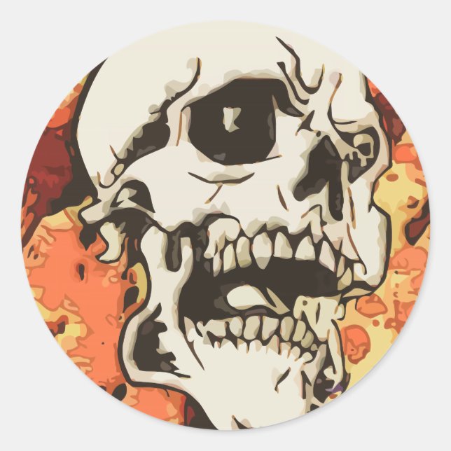 Skull in yellow classic round sticker (Front)