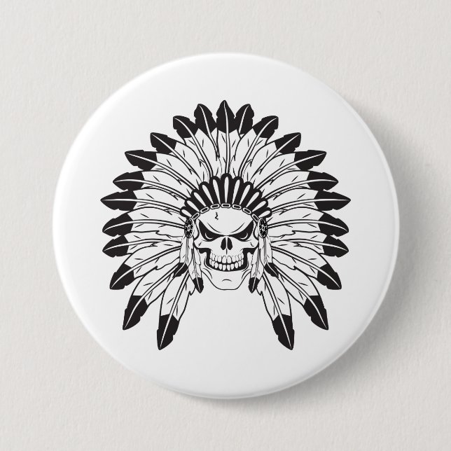 Skull Indian Chief 7.5 Cm Round Badge (Front)