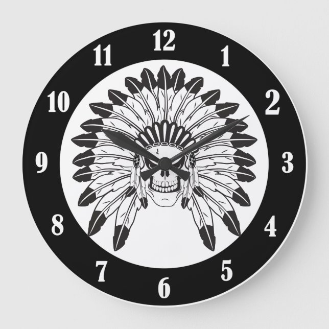 Skull Indian Chief Large Clock (Front)