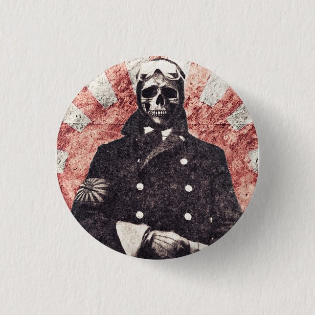 Skull kamikaze 3 cm round badge (Front)