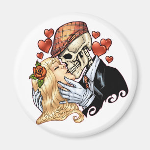 Skull Kiss with Hearts and Roses by Al Rio Magnet