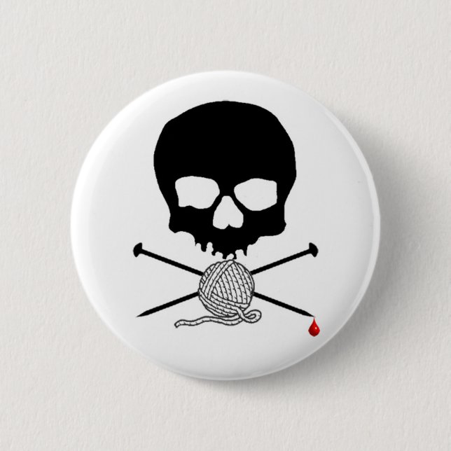 Skull & Knitting Needle with Yarn Button (Front)