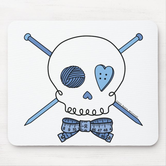 Skull & Knitting Needles (Blue) Mouse Pad (Front)