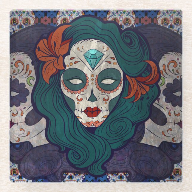 Skull Ladies Glass Coaster (Front)